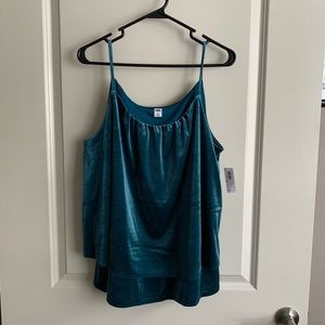 Teal Ruffle Velvet Tank Top